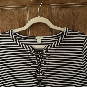 J. Crew Navy and White Striped Lace-Up Top
